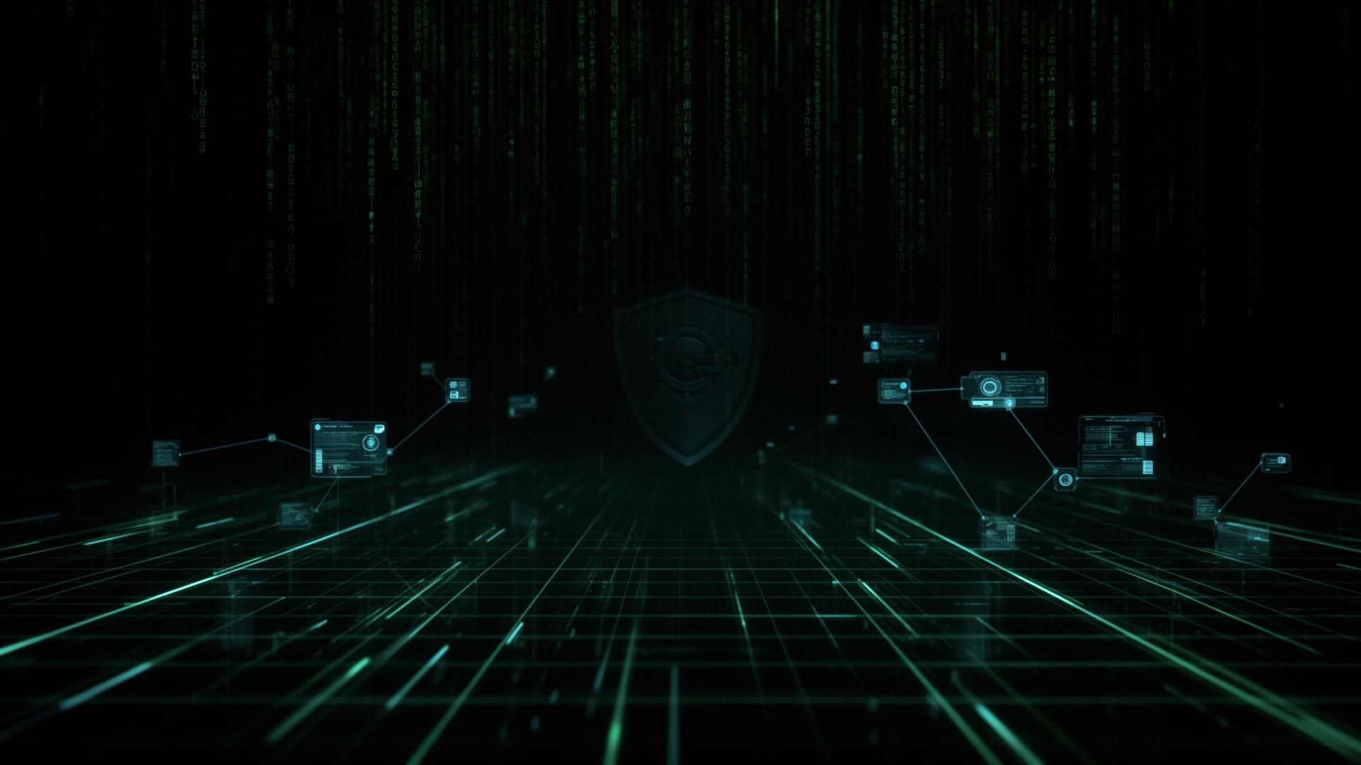 Abstract cybersecurity network defense visual for Cybrvault in Miami, Florida